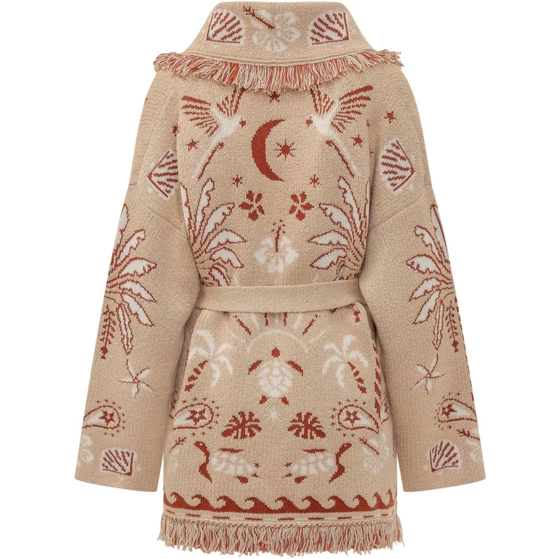 Alanui  Cardigan Echoes Of Jacquard con Frange beige(Image 2)