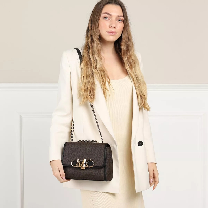 MICHAEL Michael Kors Crossbody Bag Parker Medium Convertible Chain Shoulder Brown Black(Image 2)