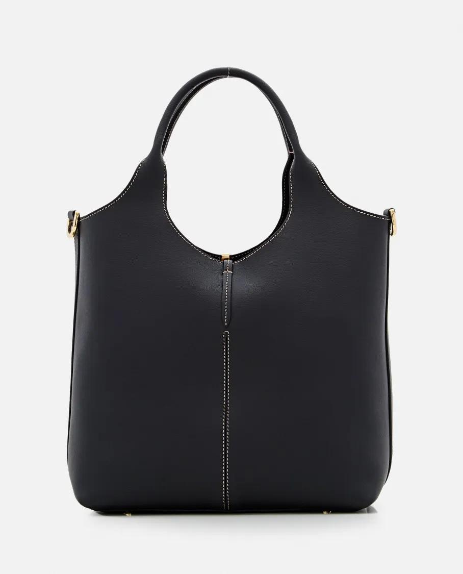 TOD'S Shoppers & Totes Calfskin Leather Shoulder Bag in zwart