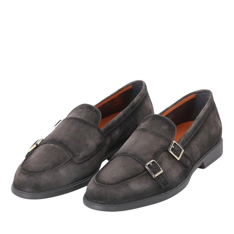 Santoni Schnürschuhe Doppel-Monkstraps aus Veloursleder grau