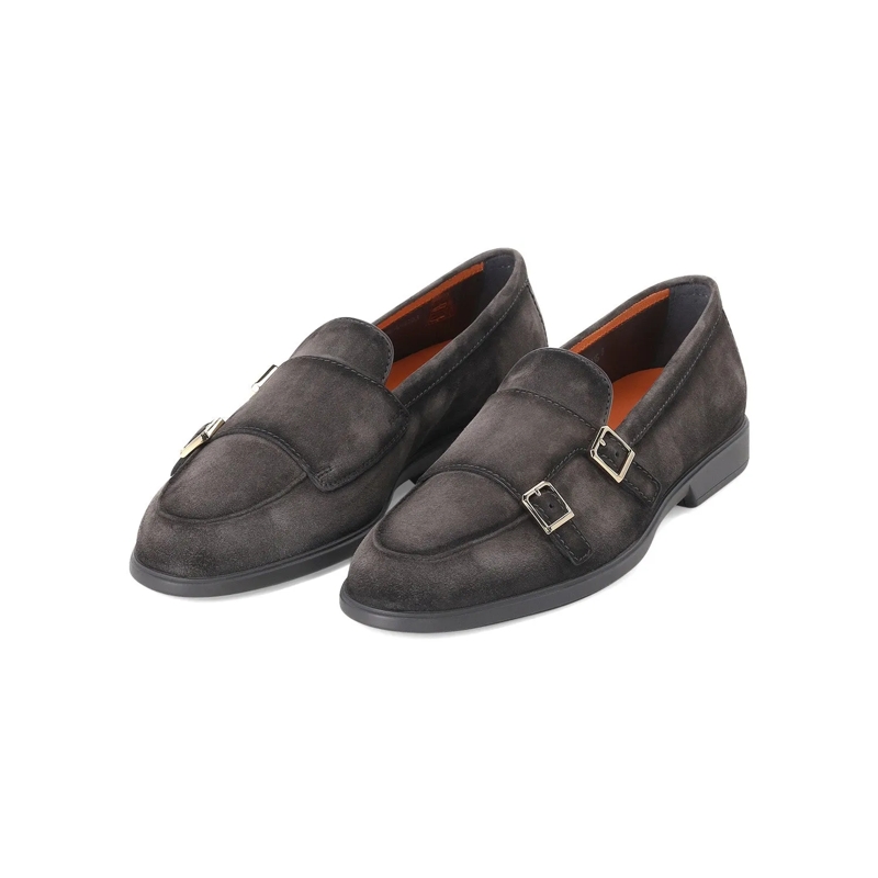 Santoni Schnürschuhe Doppel-Monkstraps aus Veloursleder grau