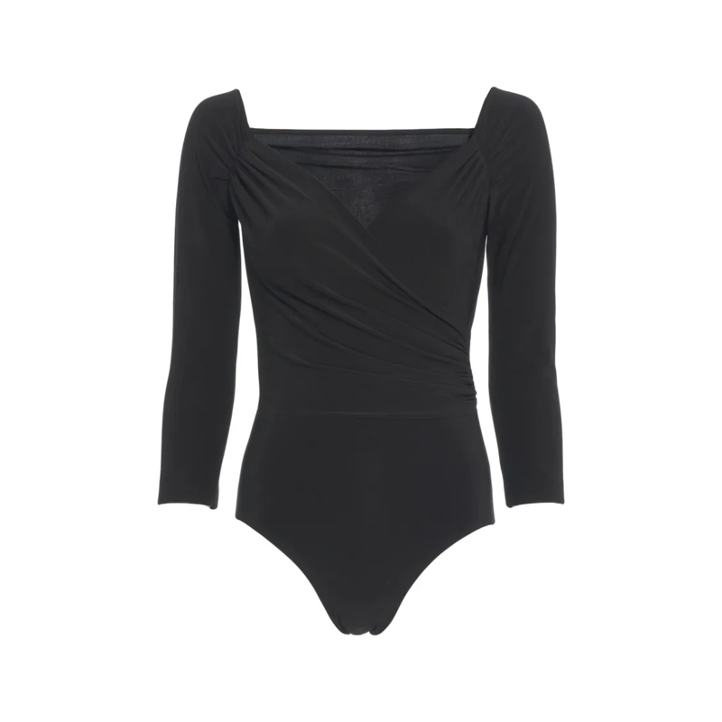 Norma Kamali  Draped Wrap Bodysuit With Square Neckline Black