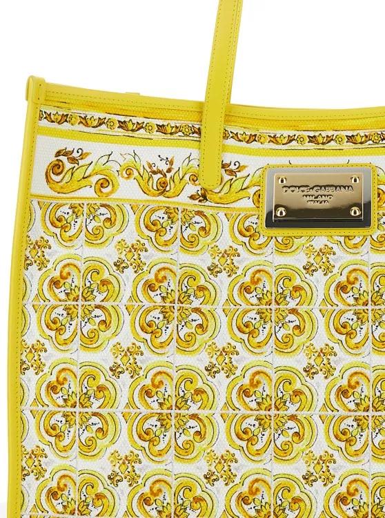 Dolce&Gabbana Totes Yellow And White Tote Bag With Majolica Print And in geel