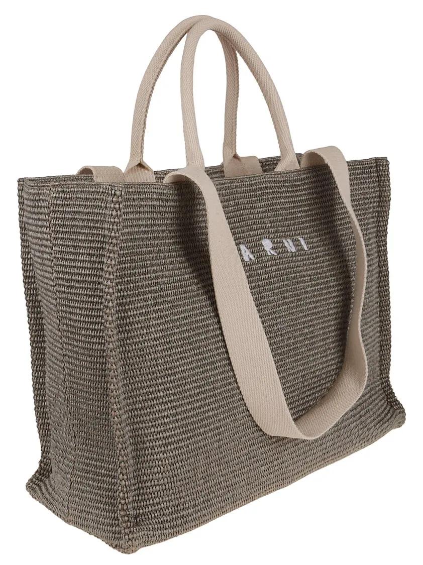 Marni Shoppers & Totes Large East West Tote Bag In Woven Raffia in groen