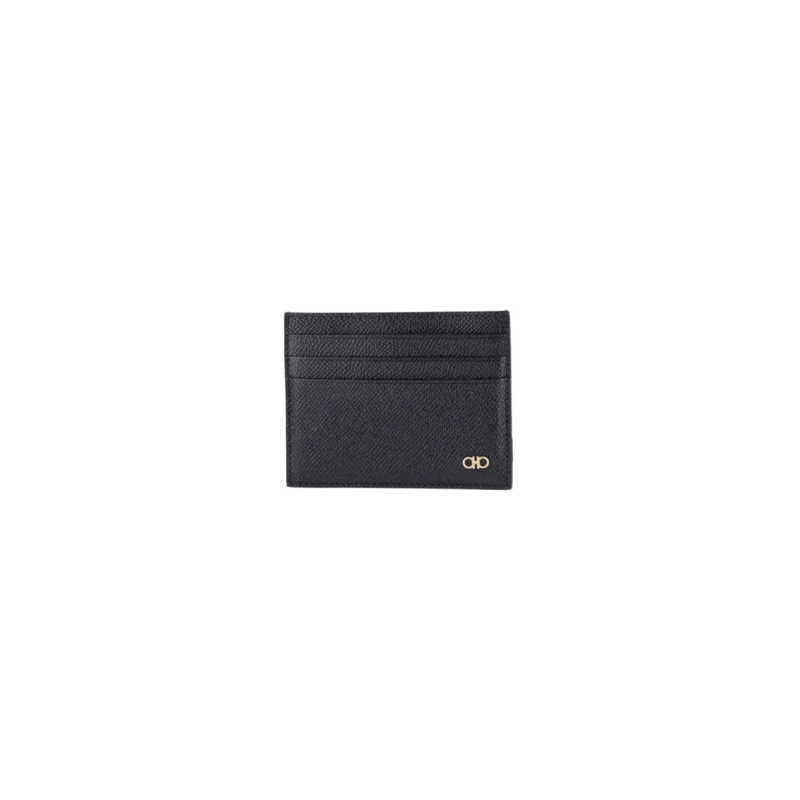 Salvatore Ferragamo Geldbörse Gancini Card Holder In Black Hammered Calfskin Black