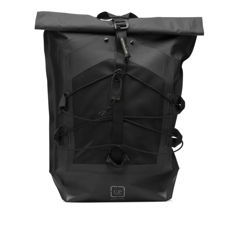 CP Company Rucksack Black Polyamide Backpack With Roll-Top Closure And Black
