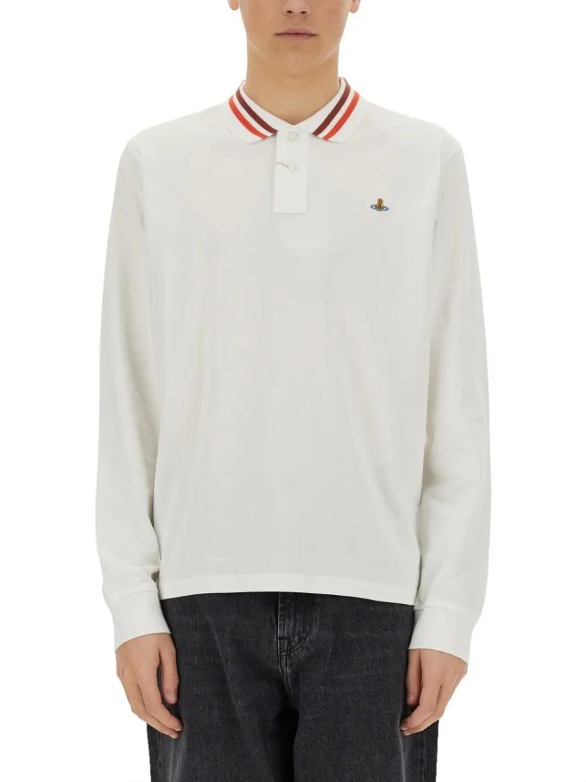 Thumbnail - Vivienne Westwood - Long-Sleeved White Polo With Logo - Größe M - weiß