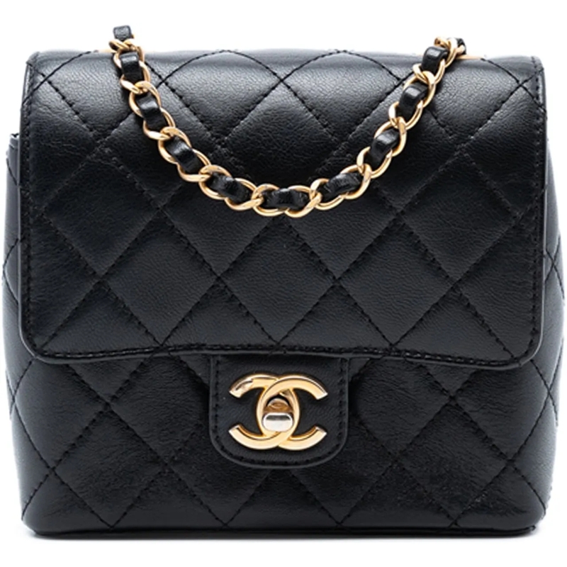 Chanel Sac à bandoulière Mini Square Classic Goatskin Single Flap schwarz