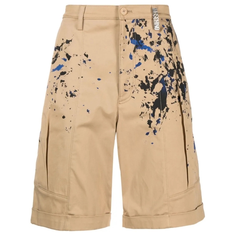 Moschino Legere Shorts Painterly Print Sand Beige Stretch-Cotton Shorts Neutrals