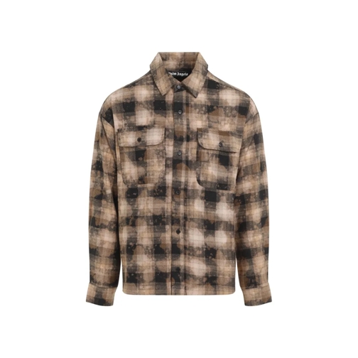 Palm Angels Curved Logo Check Shirt Brown Hemden