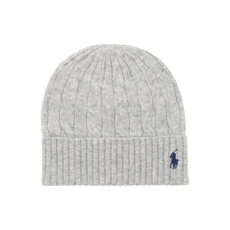 Polo Ralph Lauren Hut Cable-Knit Wool-Cashmere Beanie With Embroidered L Grey