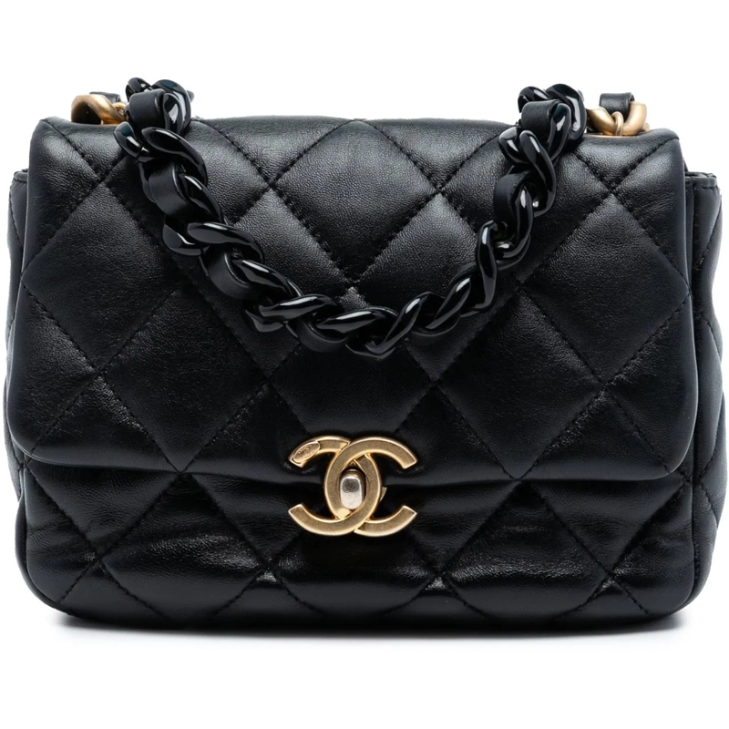Chanel Schultertasche Mini Quilted Lambskin Lacquered Chain Flap schwarz