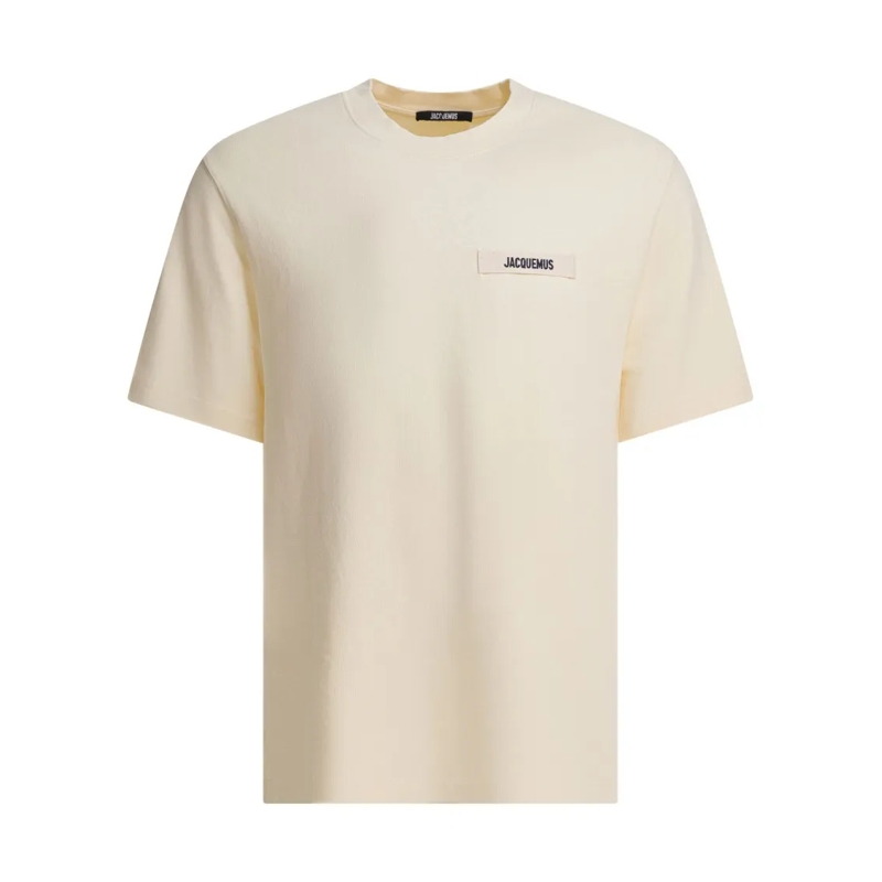 Jacquemus T-shirt Gros Grain Logo T-Shirt With Ribbed Crew Neck Neutrals