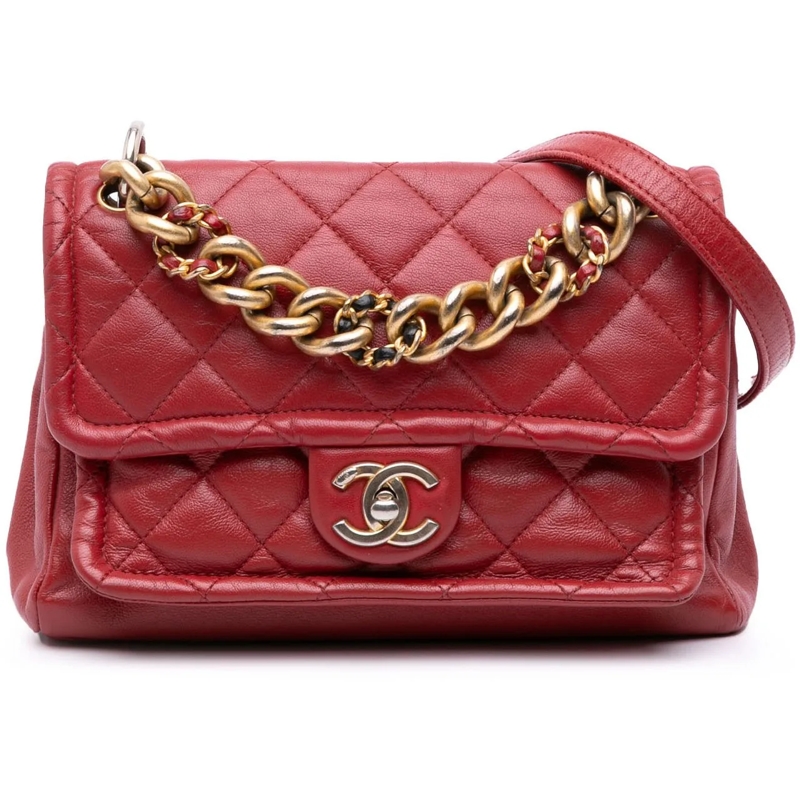 Chanel Sac à bandoulière Small Quilted Lambskin Chain Link Flap rot