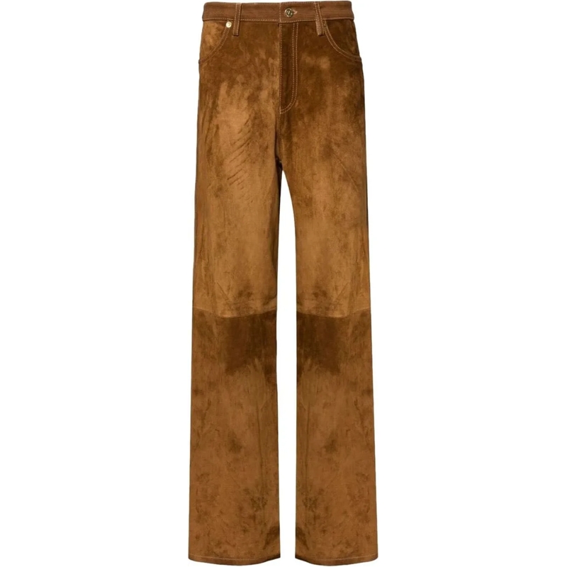 Golden Goose Pantalon Straight-Leg Leather Pants Brown