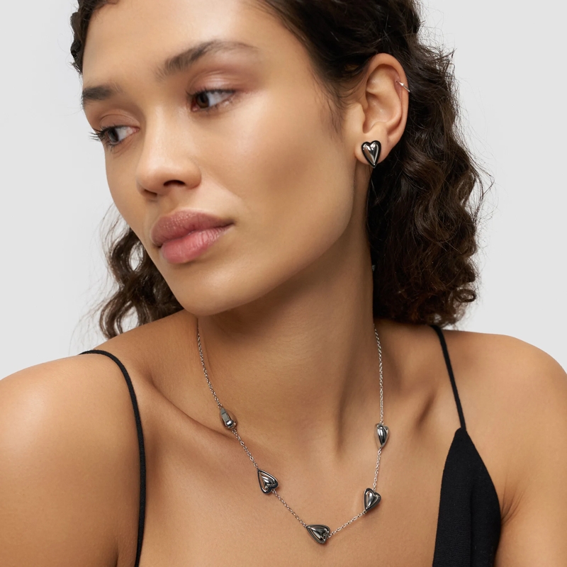 Liebeskind Berlin Mittellange Halskette Edelstahl Metal Heart silber(Image 6)