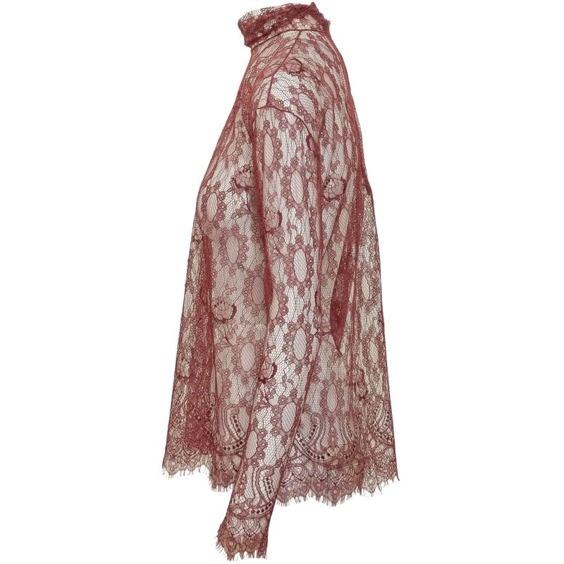 Dolce&Gabbana Langärmeliges Oberteil Top in Pizzo a Collo Alto braun(Image 3)