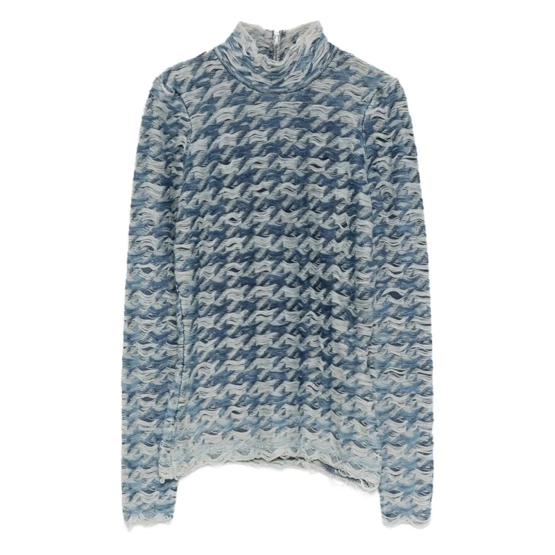 Diesel Langärmeliges Oberteil Blue Wave Pattern Long-Sleeve Top Grey