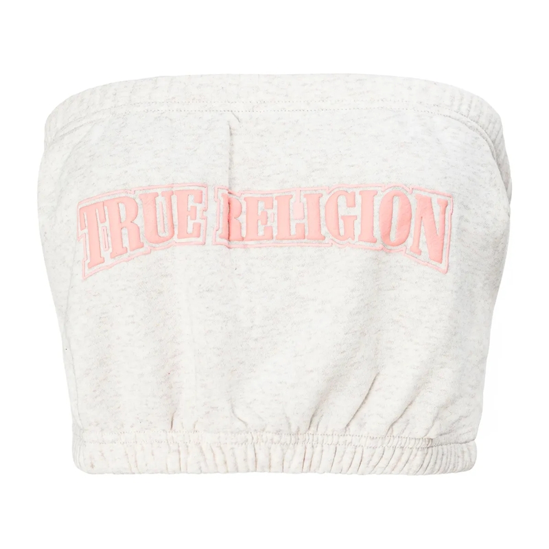 True Religion Top - Bandeau-Top- Puff-Print- Weiche Fleeceinnensei graubeige