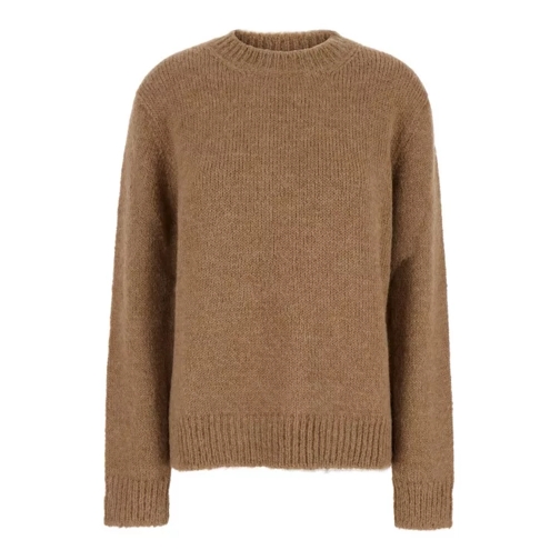 Jil Sander Oversized Beige Sweater With Ribbed Trim In Wool Brown 