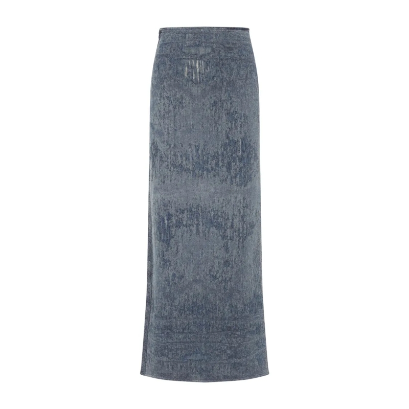 Diesel Minirock Faded Blue Denim Maxi Skirt With Side Slit Blue