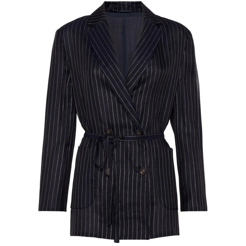 Brunello Cucinelli Blazer Double-Breasted Jacket With Pinstripe Detail And B Black
