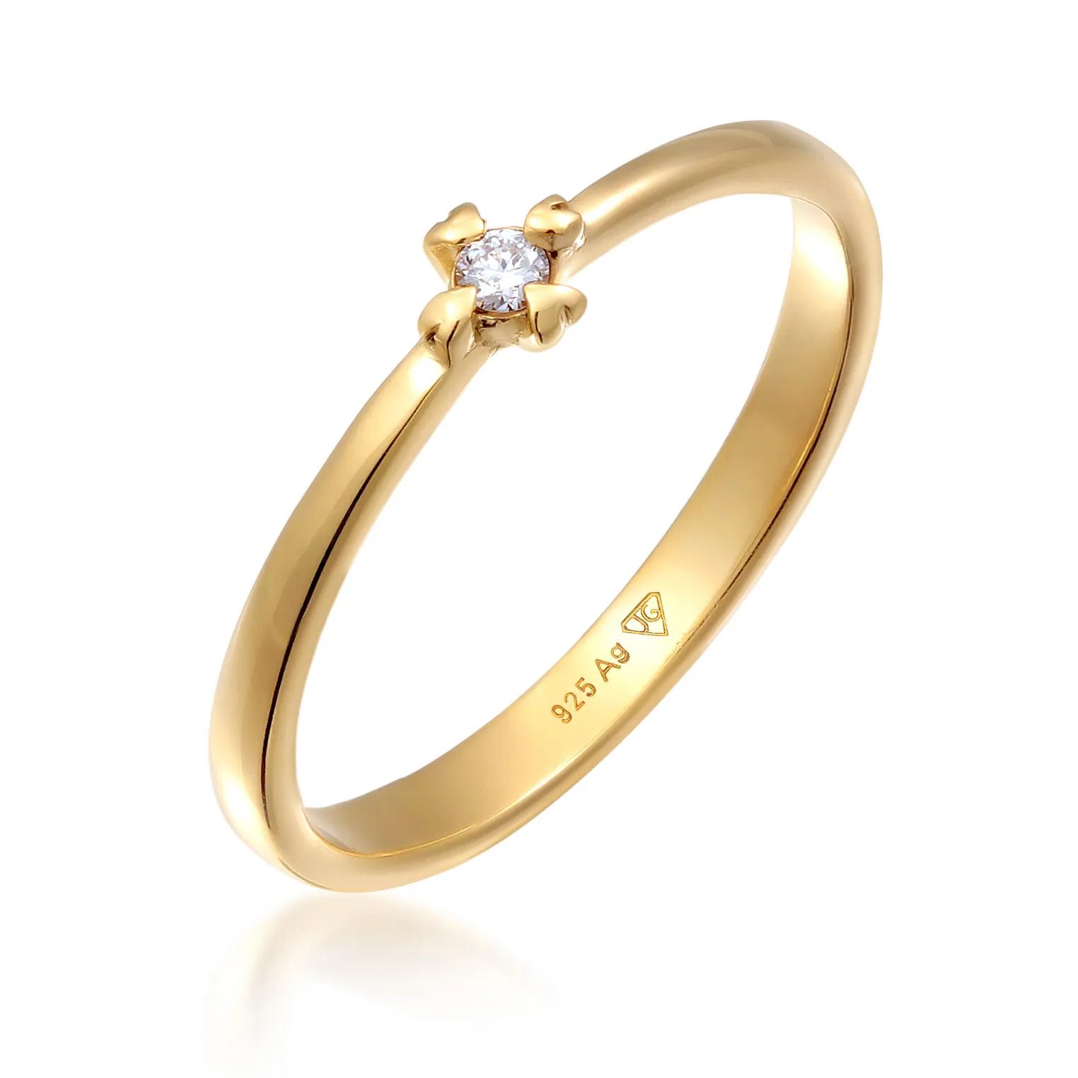 Elli Ringe - Ring Solitär Herz Verlobung Diamant 0.03 ct. 925 S - Gr. 52 MM - in Gold - für Damen