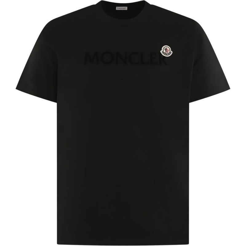 Moncler T-Shirt Heren Flocked Logo T-Shirt Zwart schwarz