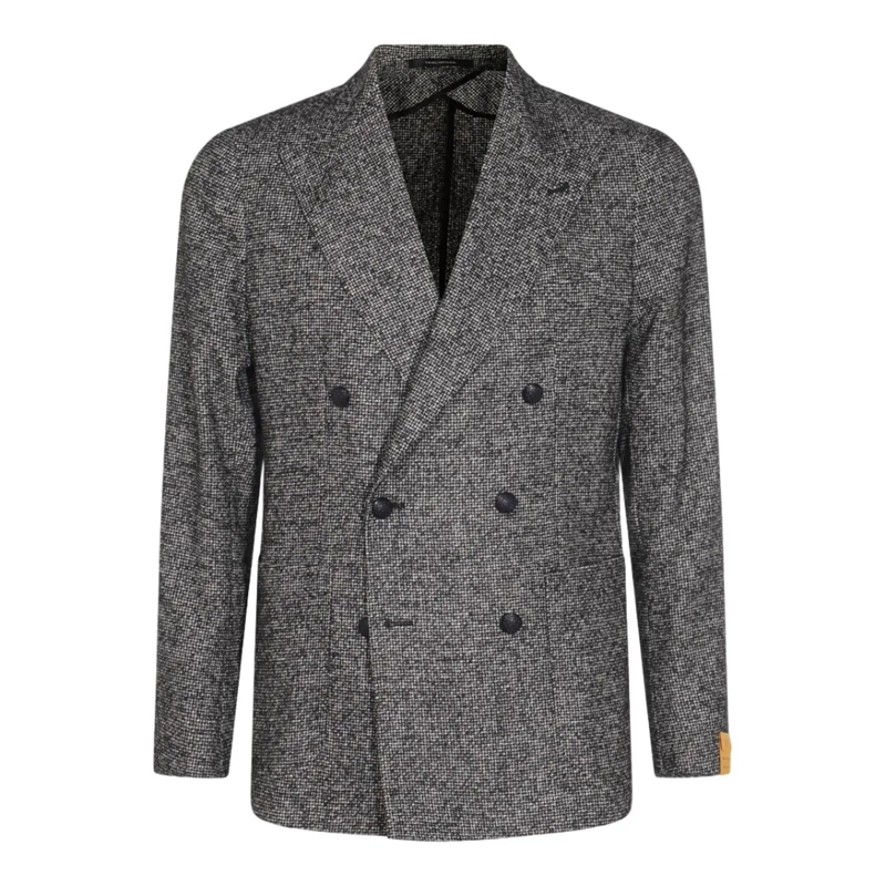 Tagliatore Blazer Double-Breasted Textured Blazer With Peak Lapels Grey