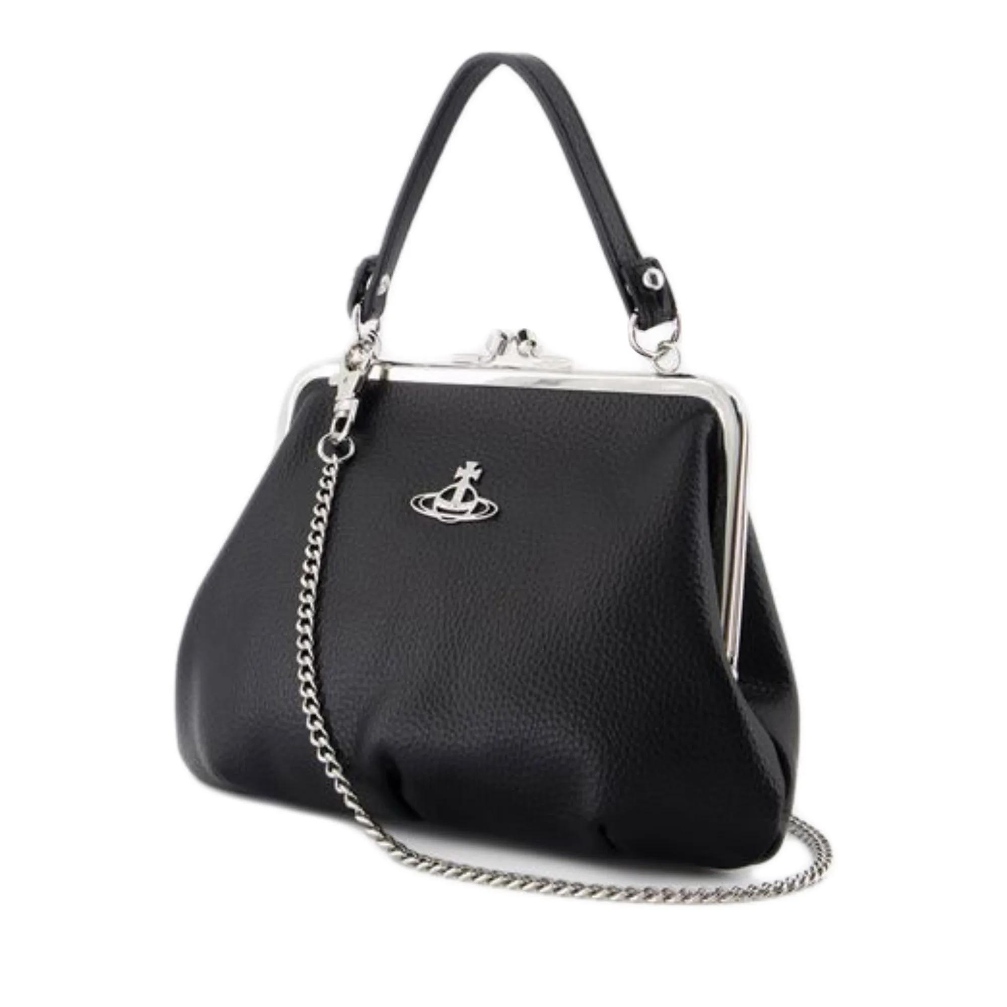 Vivienne Westwood Zwarte Leren Frame Portemonnee met Ketting Black Dames