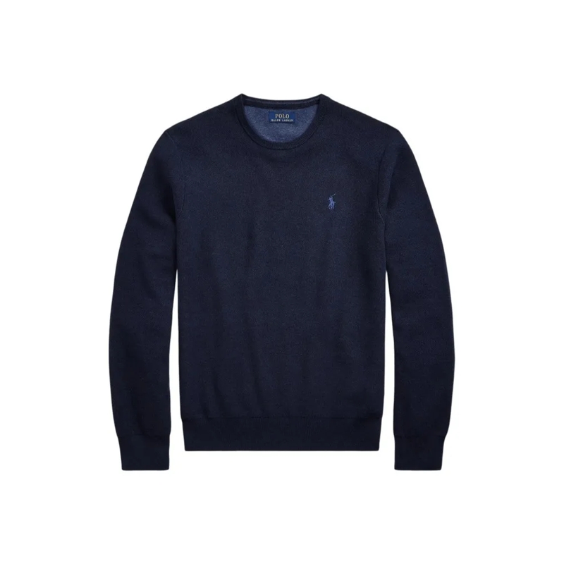 Polo Ralph Lauren  Textured Knit Blue Sweatshirt With Ribbed Details Blue