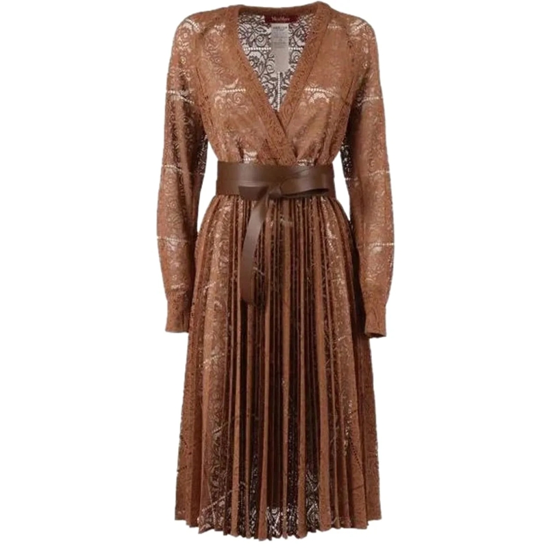 Max Mara Robe midi Sleeveless Midi Dress With High Neckline Brown