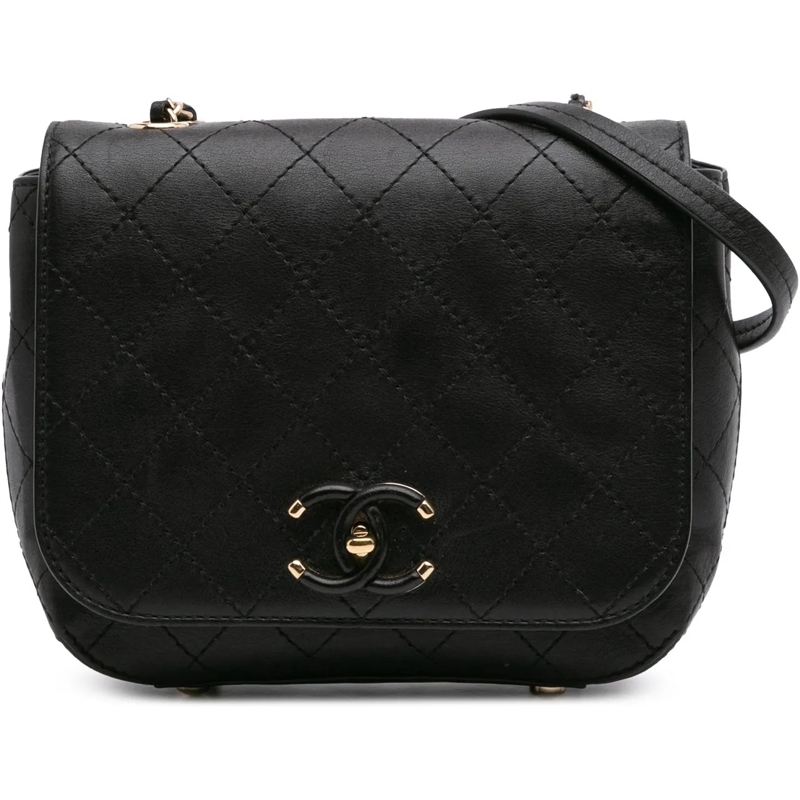Chanel Sac à bandoulière Small Stitched Calfskin Covered CC Flap schwarz