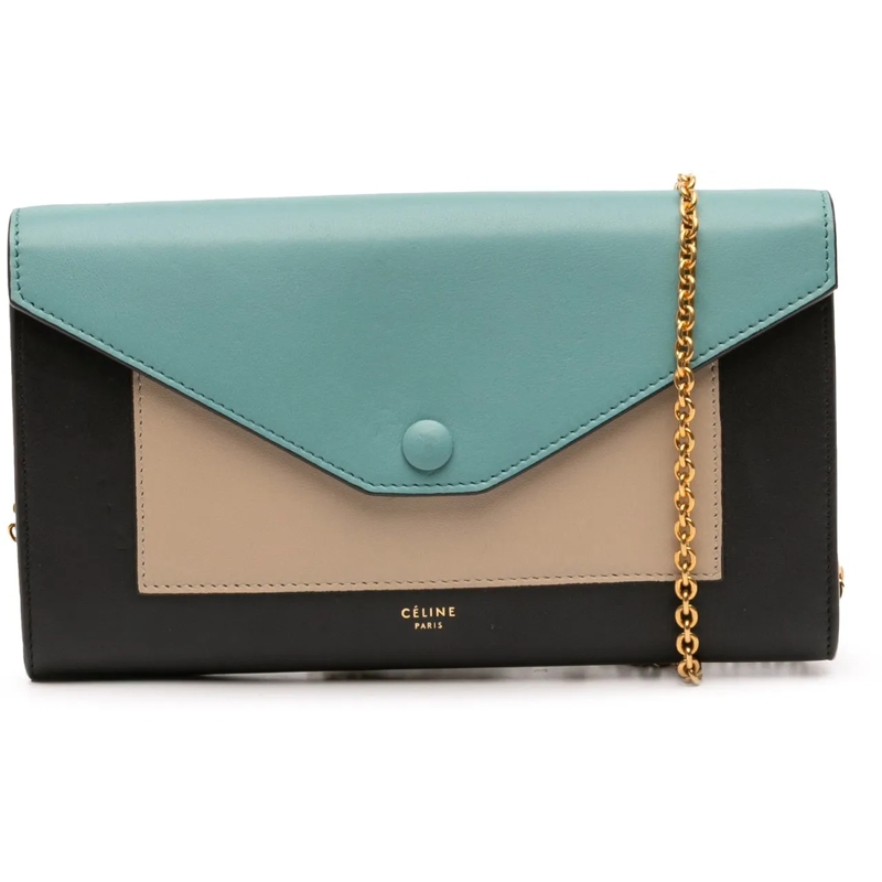 Celine Schultertasche Tricolor Leather Pocket Envelope Wallet On Chain schwarz
