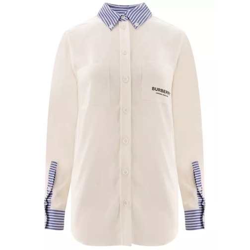 Burberry Silk Shirt With Frontal Logo Print Neutrals Chemises