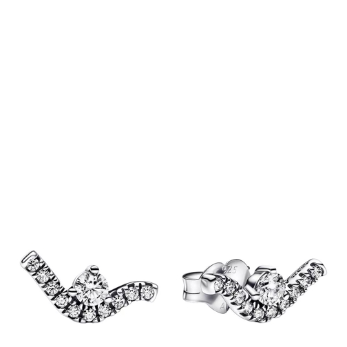Pandora Wave sterling silver stud earrings with clear cubic zirconia Ohrstecker