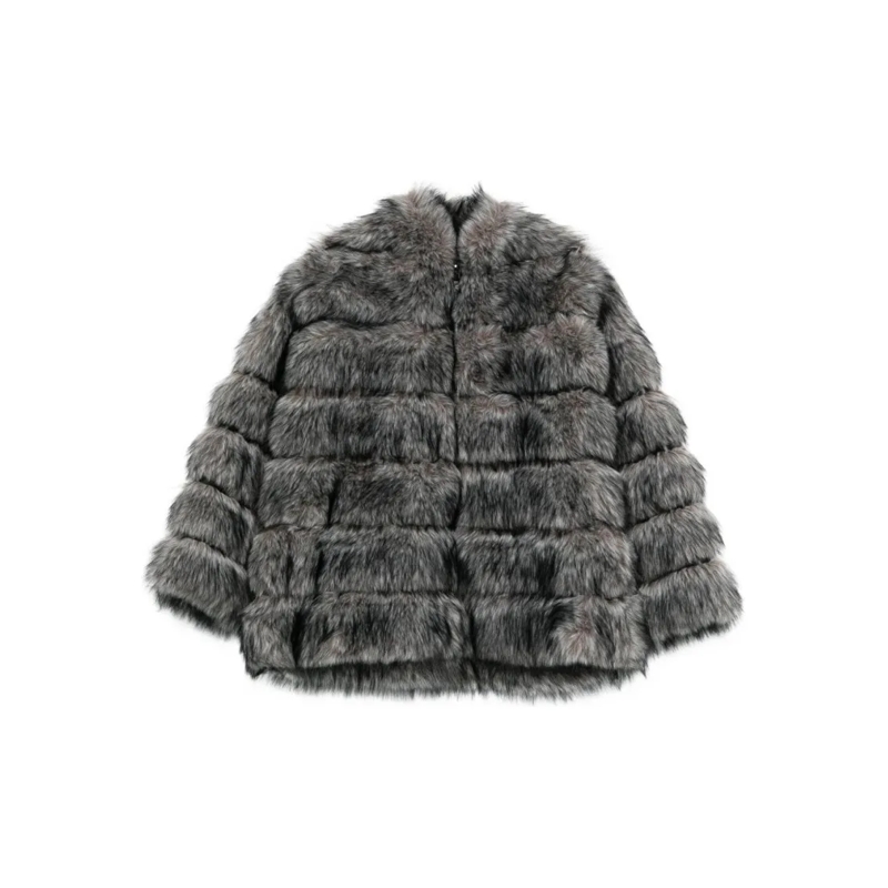 Betta Corradi  Textured Grey Coat With High Collar Grey