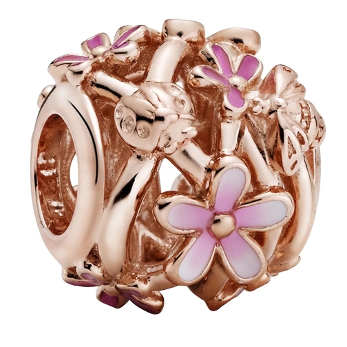 Pandora Offen gearbeitetes rosafarbenes Gänseblümchen Char 14k Rose gold-plated Hänge