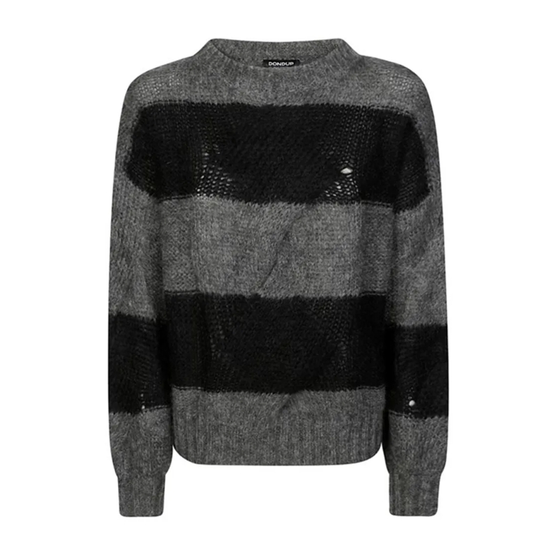 Dondup Trui Striped Mohair Blend Sweater Grey
