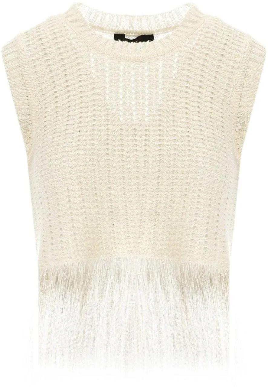 Thumbnail - Max Mara - Max Mara Weekend Navetta White Fringed Top White - Größe S - weiß