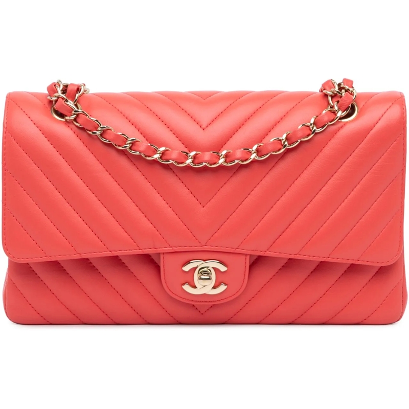 Chanel Schultertasche Medium Classic Chevron Lambskin Double Flap rot