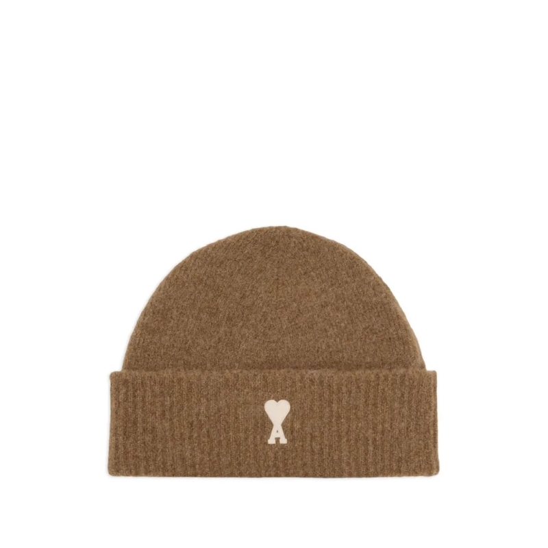 AMI Paris Hoed Knit Hat With Ami De Coeur Monogram Brown