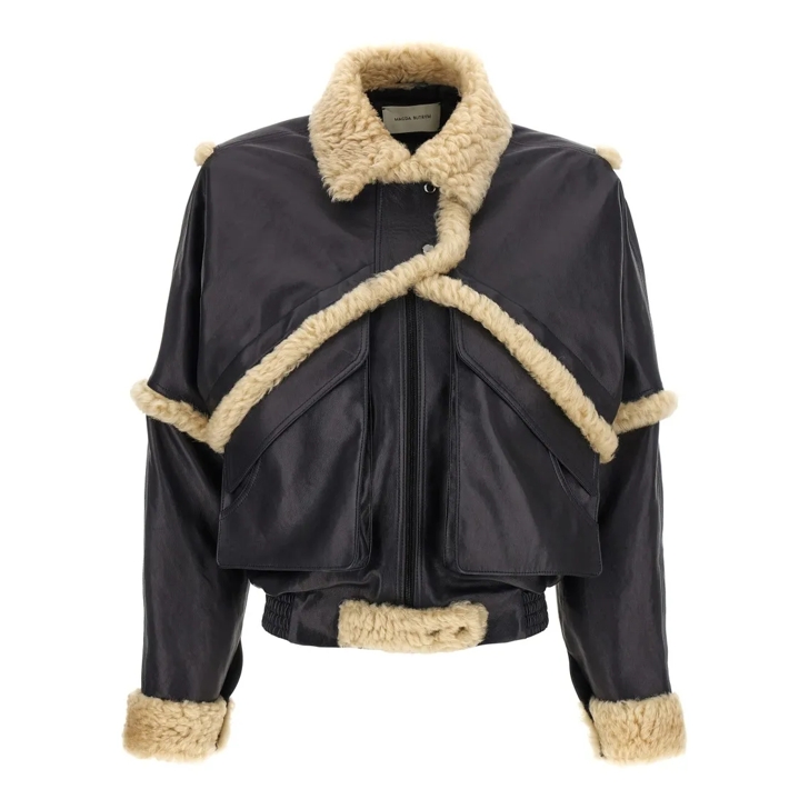 レザージャケット・コート Magda Butrym Leather Jacket With Unique Fur Insert Magda Butrym Leather Jacket With Unique Fur Insert Black