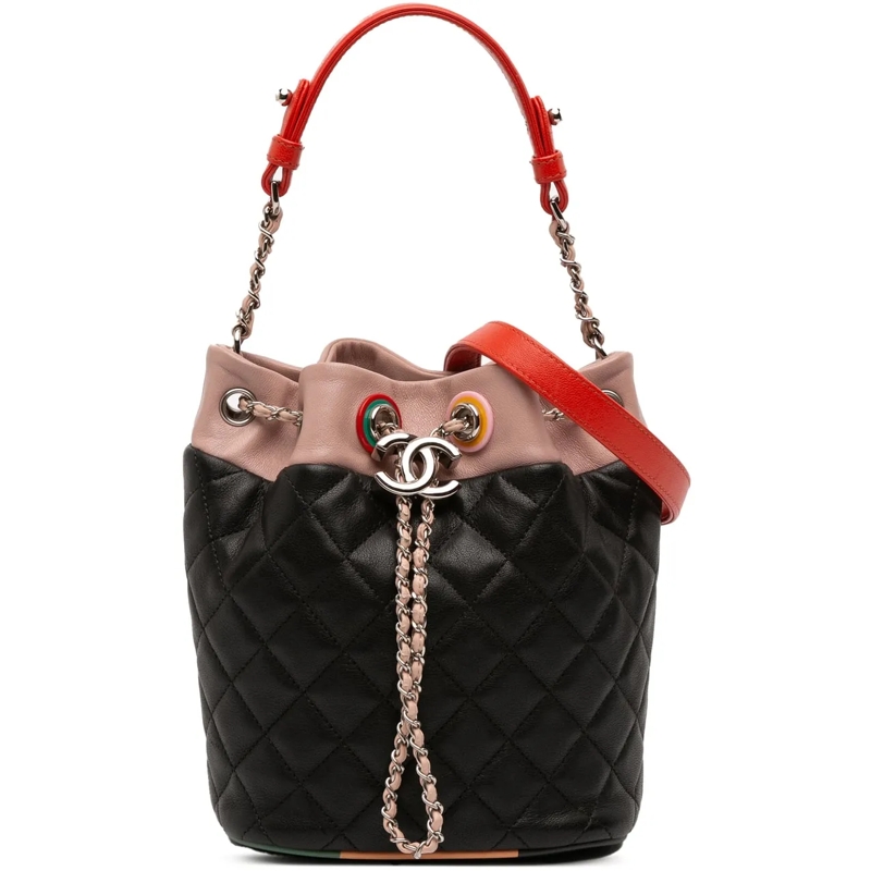 Chanel Schultertasche CC Quilted Lambskin Cuba Drawstring Bucket Bag blau