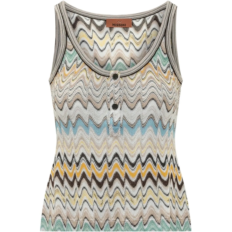 Missoni Top Top Senza Maniche in Maglia con Bottoni mehrfarbig