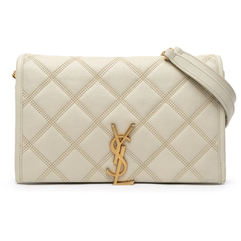 Saint Laurent Schultertasche Quilted Lambskin Diamond Becky Chain Wallet weiß