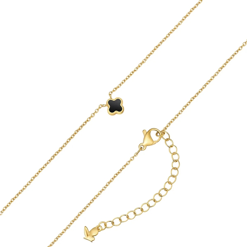 Glanzstücke München Mittellange Halskette Edelstahl Halskette Achat Kleeblatt gold(Image 5)