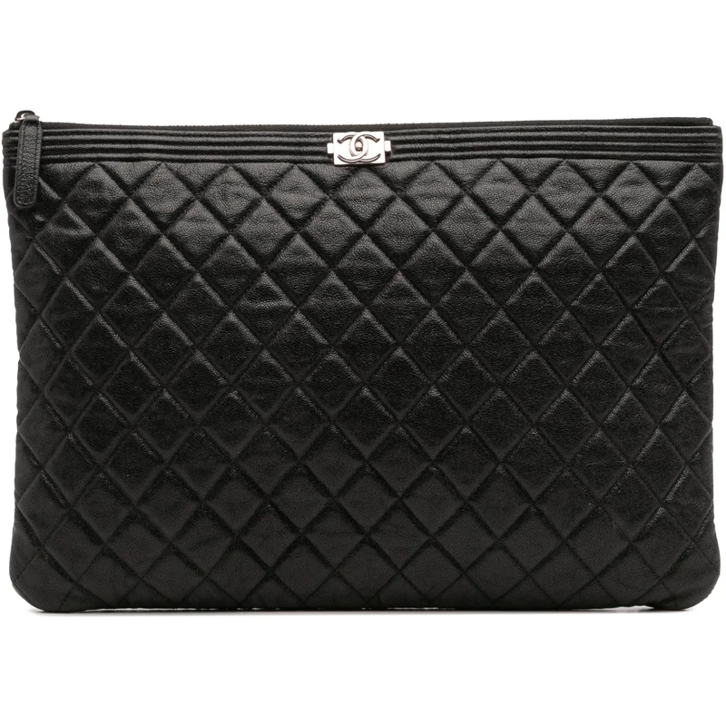 Chanel Pochette Large Quilted Caviar Boy O Case Clutch schwarz