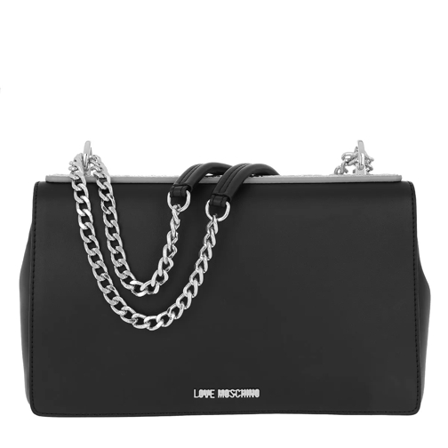 Love Moschino Borsa Calf Pu Nero + Tpu Double Chain Shoulder Bag Peltro Cross body-väskor