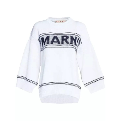 Marni Logo Intarsia-Knit Knitwear Sweater White 